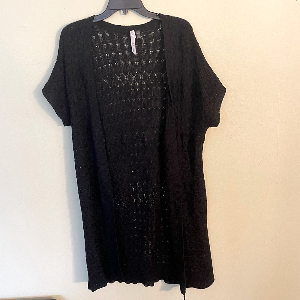 Women’s NY Collection Short Sleeve Sweater Mesh Cardigan (L)